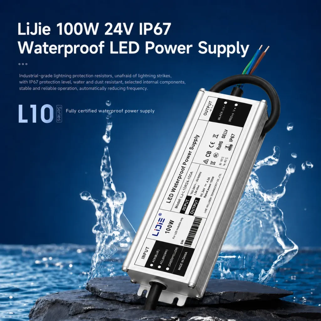 LiJie 100W 24V IP67 waterproof LED power supply LJ-L10RZ24-100A