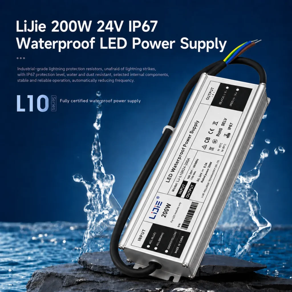 LiJie LJ-L10RZ24-200A 200W 24V IP67 waterproof LED power supply